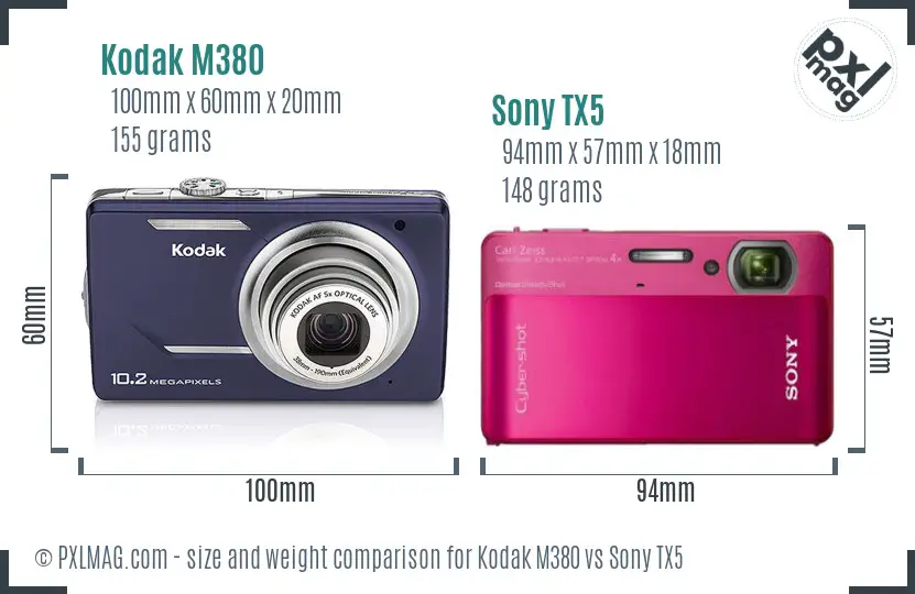 Kodak M380 vs Sony TX5 size comparison