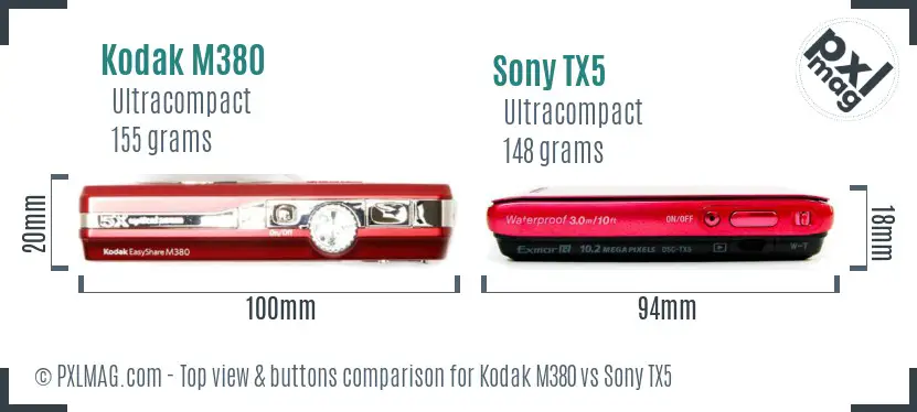 Kodak M380 vs Sony TX5 top view buttons comparison