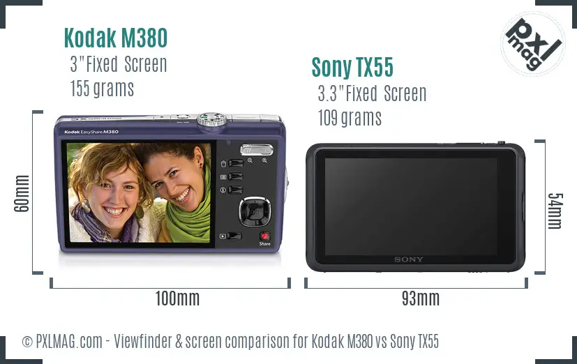 Kodak M380 vs Sony TX55 Screen and Viewfinder comparison