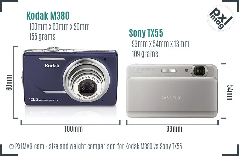 Kodak M380 vs Sony TX55 size comparison