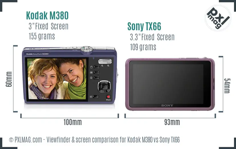 Kodak M380 vs Sony TX66 Screen and Viewfinder comparison