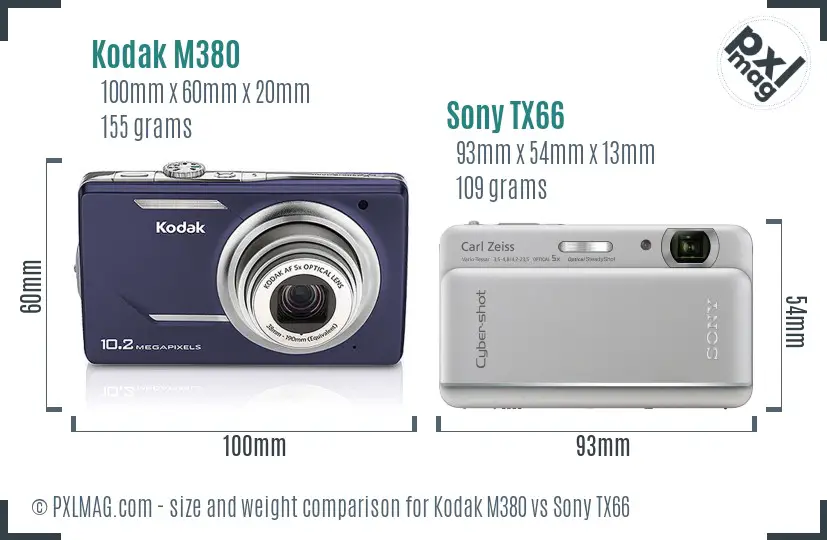 Kodak M380 vs Sony TX66 size comparison