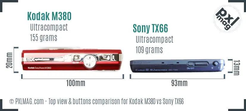 Kodak M380 vs Sony TX66 top view buttons comparison