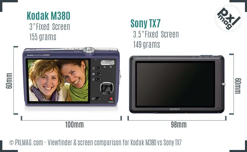 Kodak M380 vs Sony TX7 Screen and Viewfinder comparison