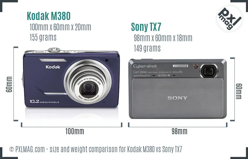 Kodak M380 vs Sony TX7 size comparison
