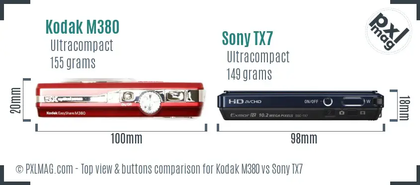Kodak M380 vs Sony TX7 top view buttons comparison