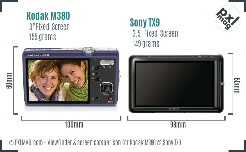 Kodak M380 vs Sony TX9 Screen and Viewfinder comparison