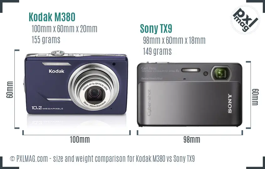 Kodak M380 vs Sony TX9 size comparison