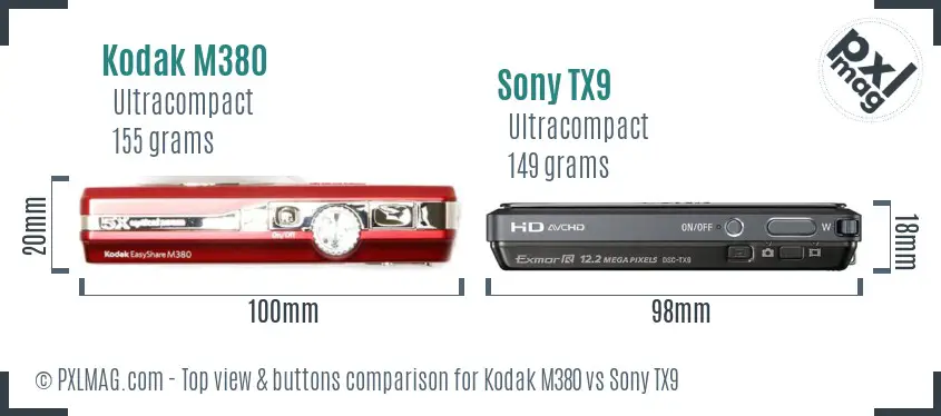Kodak M380 vs Sony TX9 top view buttons comparison