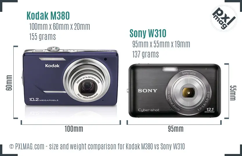 Kodak M380 vs Sony W310 size comparison