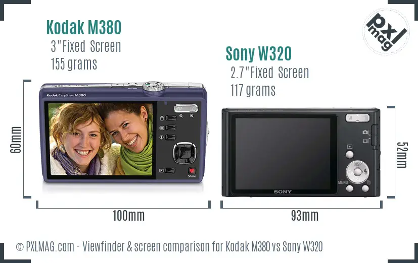 Kodak M380 vs Sony W320 Screen and Viewfinder comparison