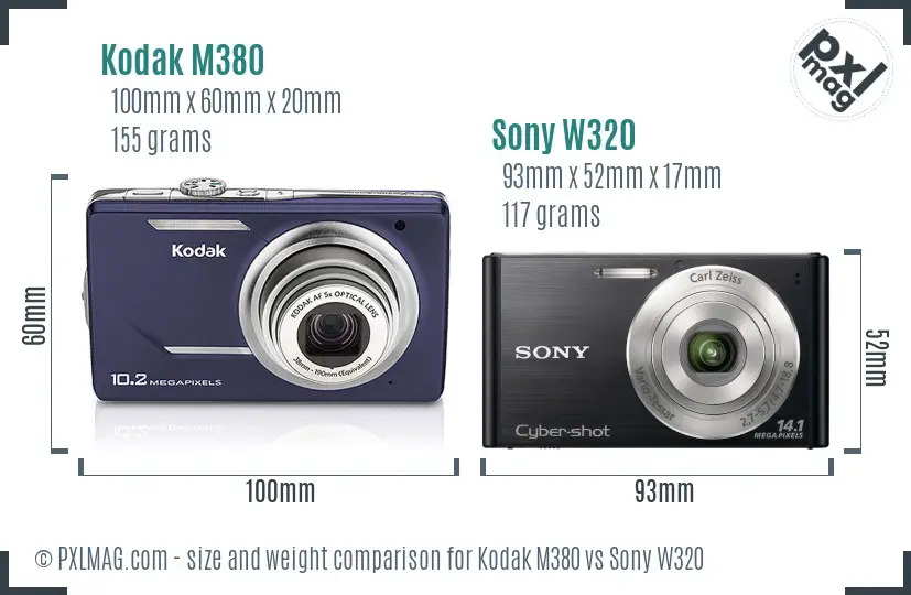 Kodak M380 vs Sony W320 size comparison