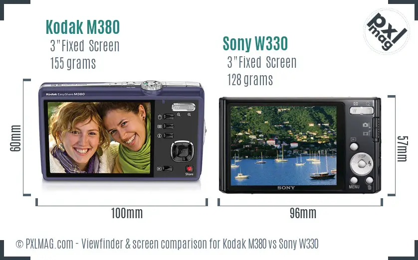 Kodak M380 vs Sony W330 Screen and Viewfinder comparison