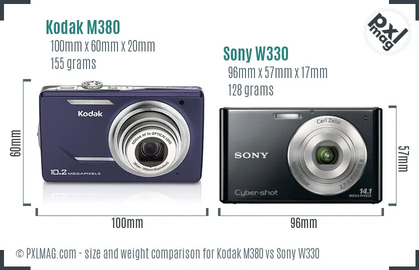 Kodak M380 vs Sony W330 size comparison