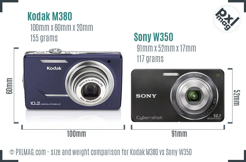 Kodak M380 vs Sony W350 size comparison