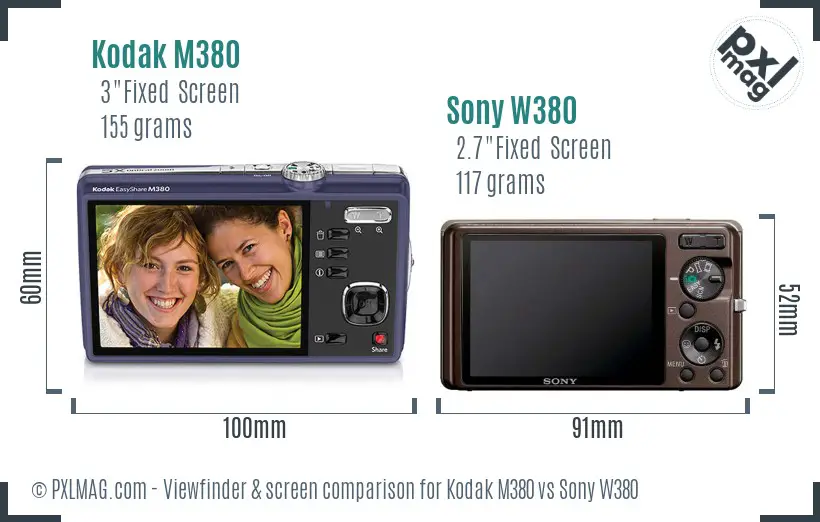 Kodak M380 vs Sony W380 Screen and Viewfinder comparison