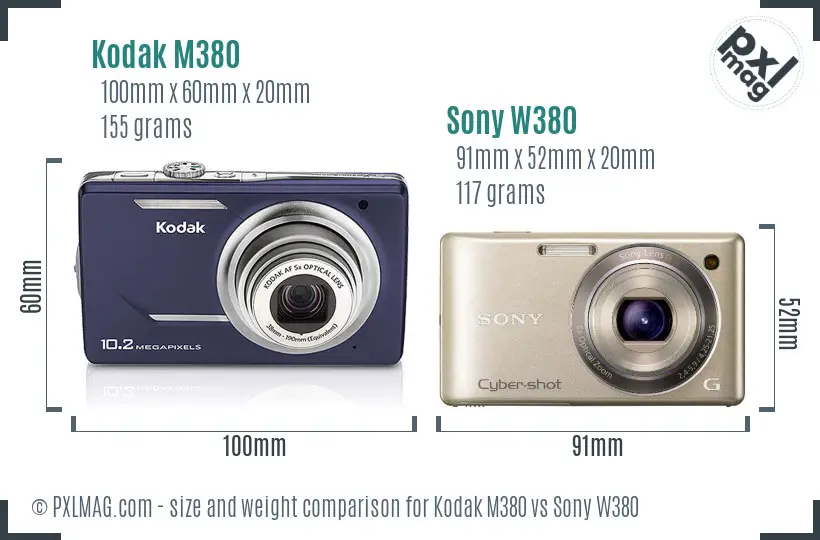 Kodak M380 vs Sony W380 size comparison