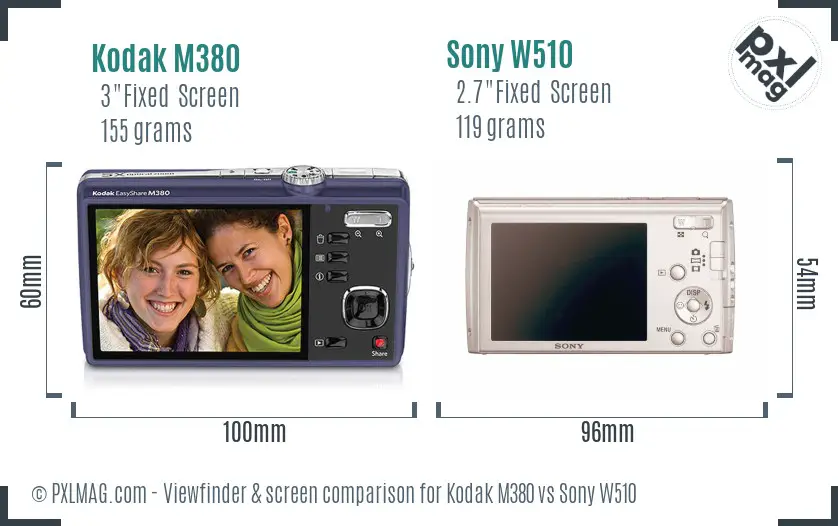 Kodak M380 vs Sony W510 Screen and Viewfinder comparison