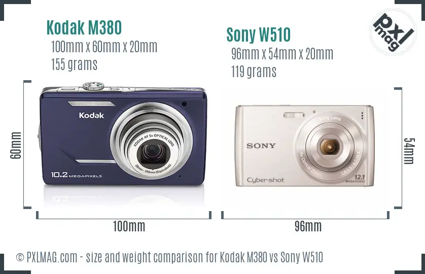 Kodak M380 vs Sony W510 size comparison