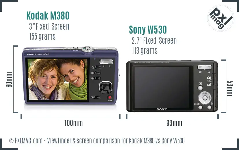 Kodak M380 vs Sony W530 Screen and Viewfinder comparison Kodak M380 vs Sony W530 Screen and Viewfinder comparison