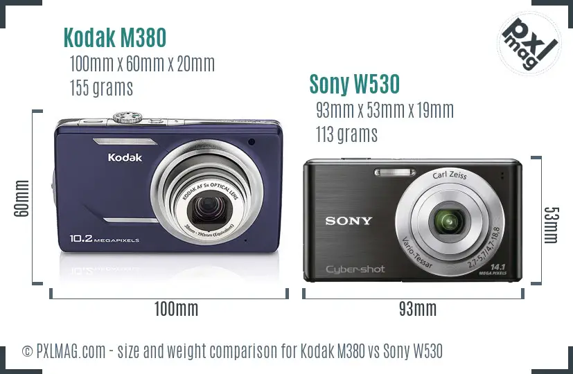 Kodak M380 vs Sony W530 size comparison Kodak M380 vs Sony W530 size comparison