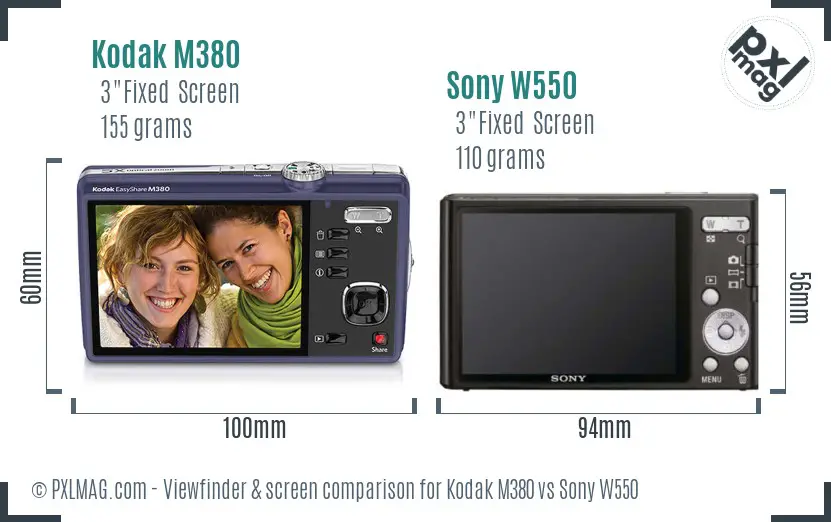 Kodak M380 vs Sony W550 Screen and Viewfinder comparison Kodak M380 vs Sony W550 Screen and Viewfinder comparison