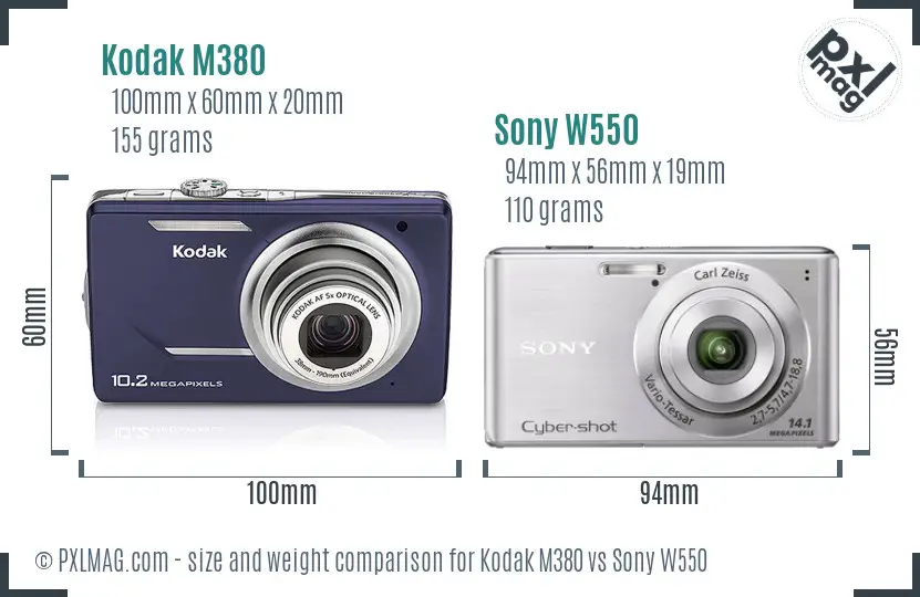 Kodak M380 vs Sony W550 size comparison Kodak M380 vs Sony W550 size comparison