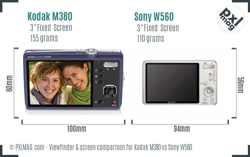 Kodak M380 vs Sony W560 Screen and Viewfinder comparison