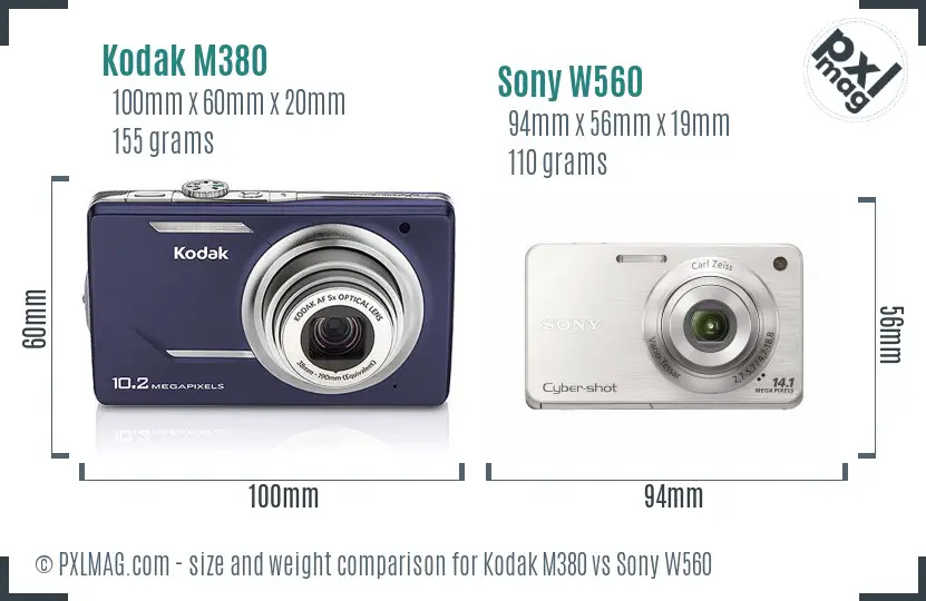 Kodak M380 vs Sony W560 size comparison