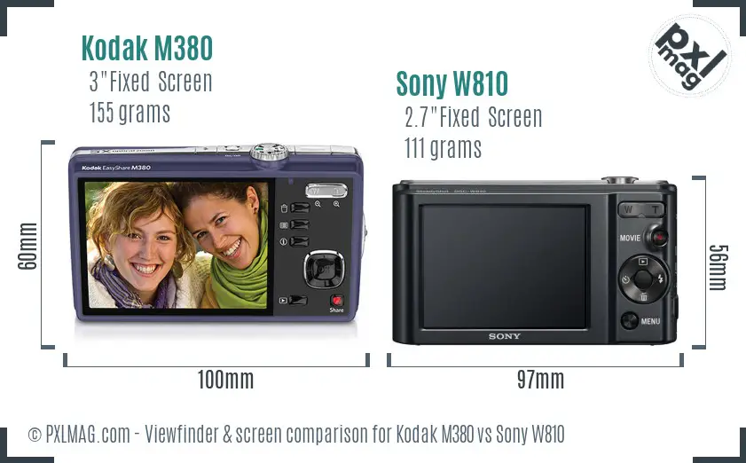 Kodak M380 vs Sony W810 Screen and Viewfinder comparison