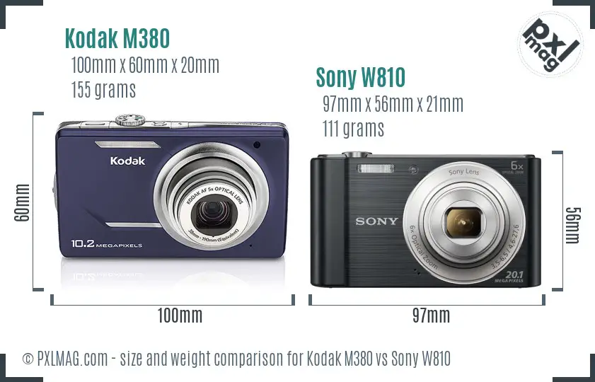 Kodak M380 vs Sony W810 size comparison