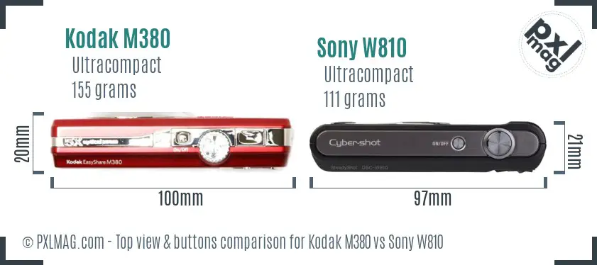 Kodak M380 vs Sony W810 top view buttons comparison