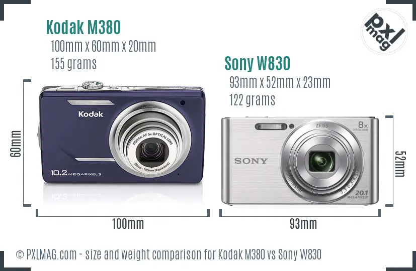Kodak M380 vs Sony W830 size comparison
