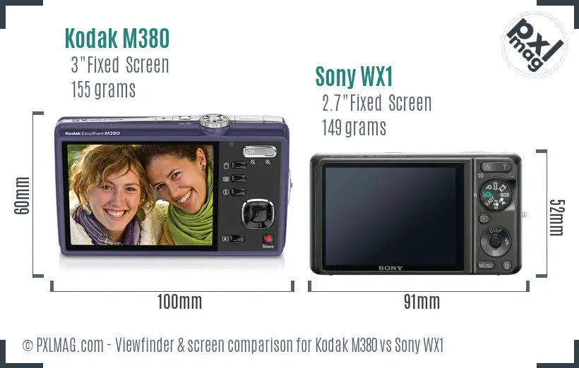 Kodak M380 vs Sony WX1 Screen and Viewfinder comparison
