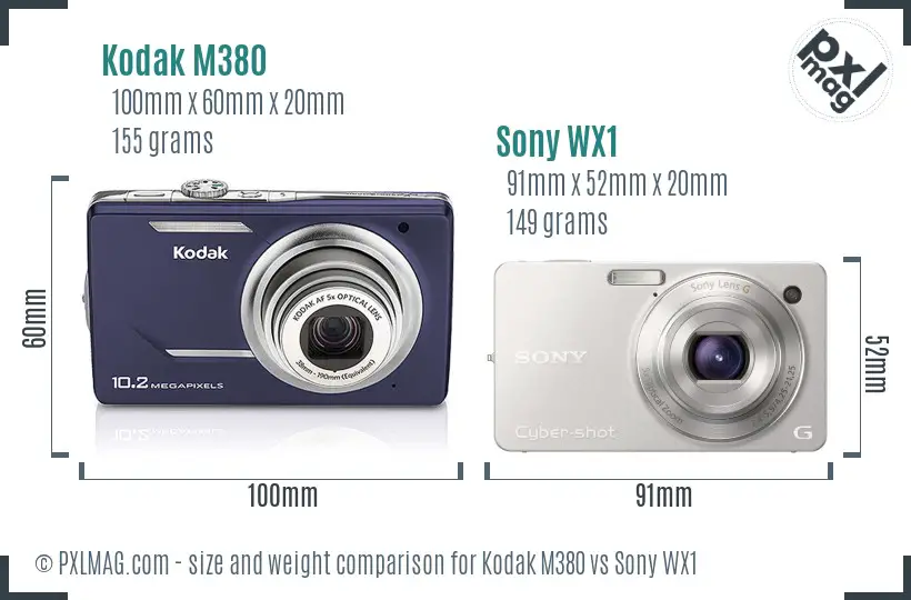 Kodak M380 vs Sony WX1 size comparison