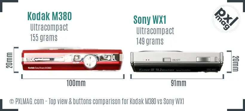 Kodak M380 vs Sony WX1 top view buttons comparison