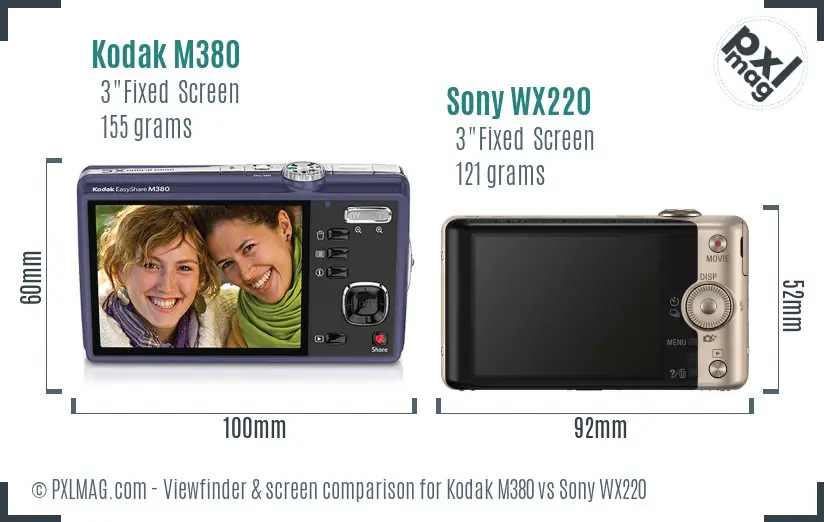 Kodak M380 vs Sony WX220 Screen and Viewfinder comparison
