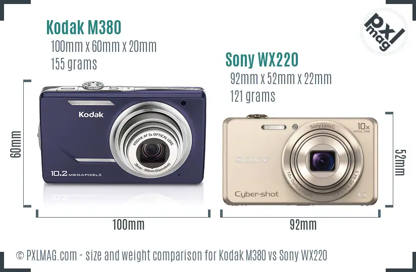 Kodak M380 vs Sony WX220 size comparison