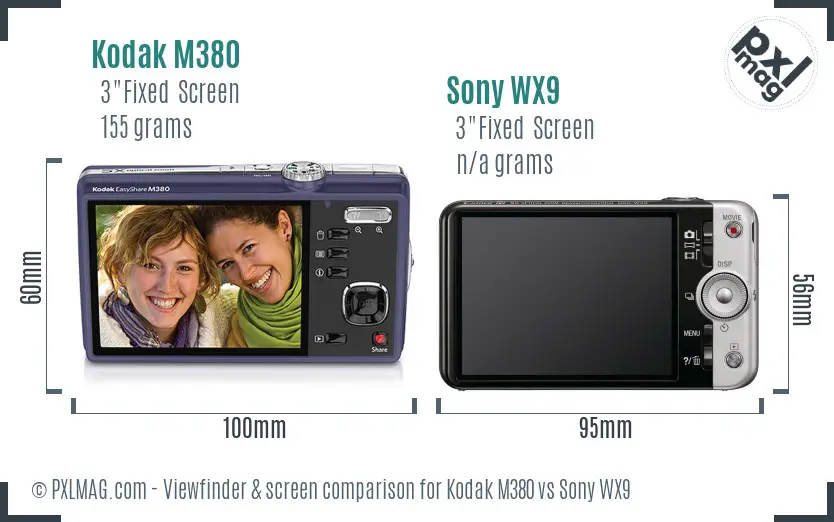 Kodak M380 vs Sony WX9 Screen and Viewfinder comparison