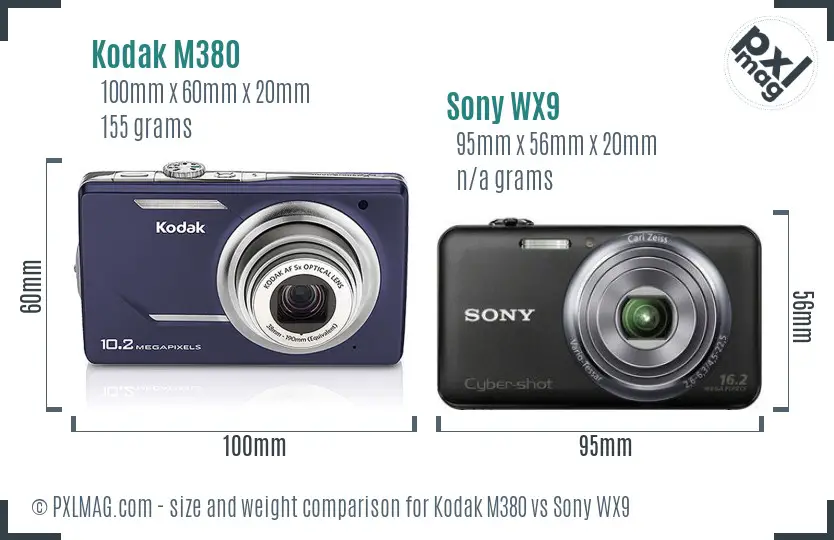 Kodak M380 vs Sony WX9 size comparison