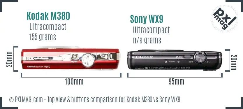Kodak M380 vs Sony WX9 top view buttons comparison