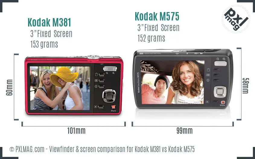 Kodak M381 vs Kodak M575 Screen and Viewfinder comparison