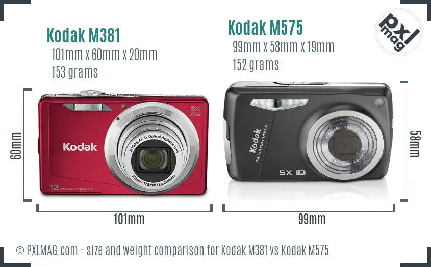 Kodak M381 vs Kodak M575 size comparison