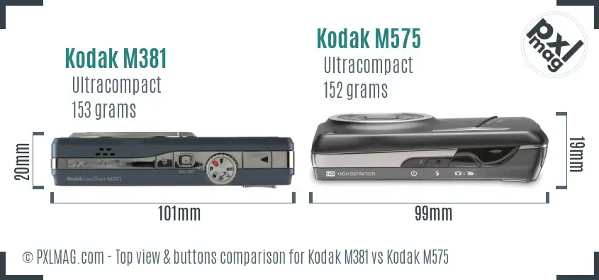 Kodak M381 vs Kodak M575 top view buttons comparison