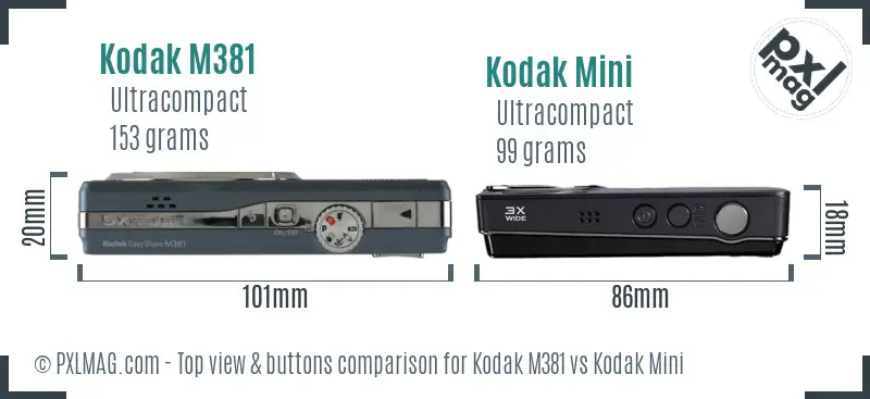 Kodak M381 vs Kodak Mini top view buttons comparison