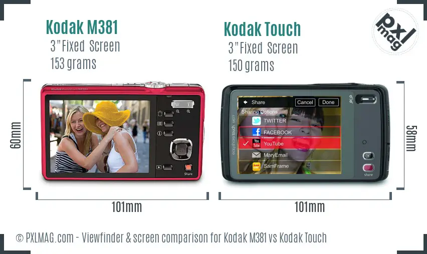 Kodak M381 vs Kodak Touch Screen and Viewfinder comparison