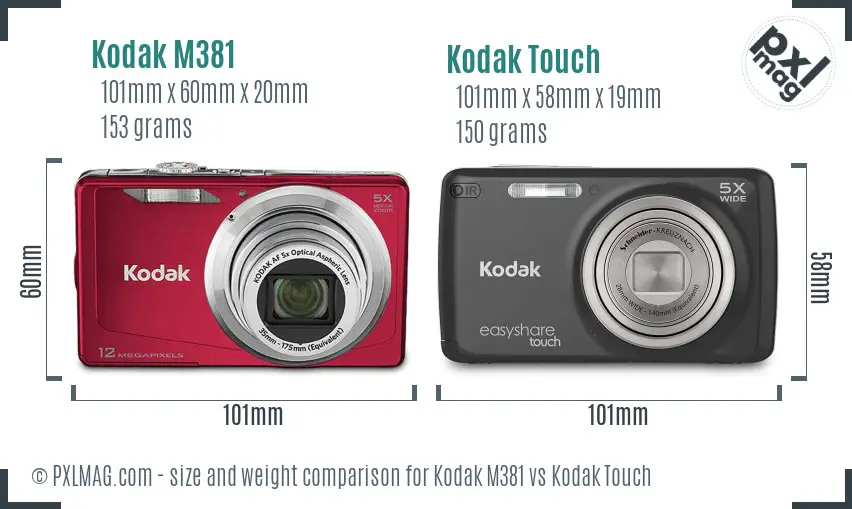 Kodak M381 vs Kodak Touch size comparison