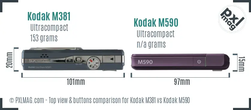 Kodak M381 vs Kodak M590 top view buttons comparison