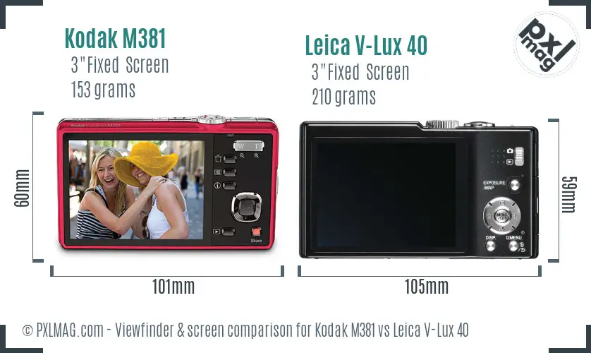 Kodak M381 vs Leica V-Lux 40 Screen and Viewfinder comparison
