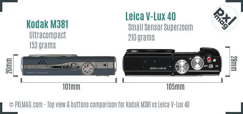 Kodak M381 vs Leica V-Lux 40 top view buttons comparison